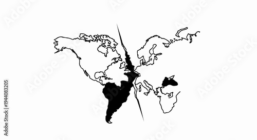 World map outline highlighting South America and Central America with a dividing line