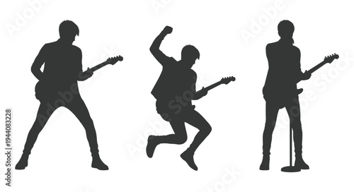 Rock Musician Silhouette Set — Guitar Player and Performer Poses