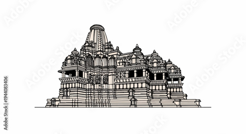 Ornate stone temple structure with intricate carvings and multiple spires