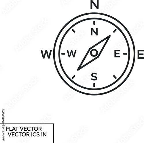 Black flat compass on white background with directional letters navigation
