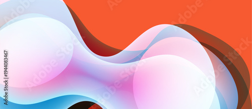Abstract fluid shapes, vibrant colors blend. Smooth curves create dynamic composition, modern design aesthetic. Orange backdrop contrasts cool tones.