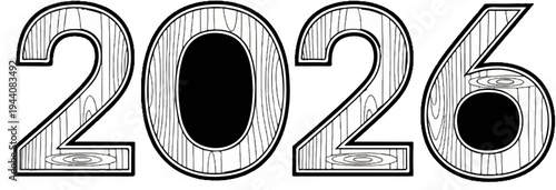 Stylized numbers "2026" with a wood grain texture