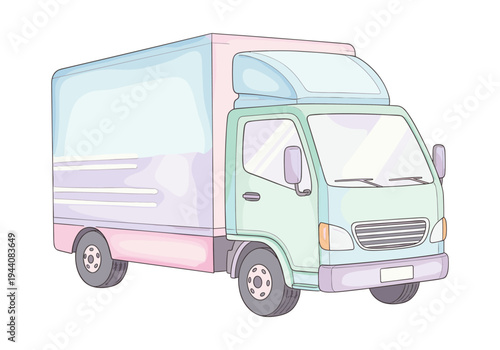 Cartoon delivery truck with pastel colors, perfect for logistics and transport themes