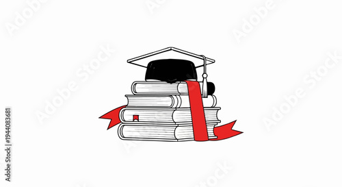 Stack of books with graduation cap and ribbon, signifying achievement and knowledge