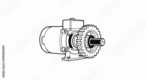 Industrial gear motor with enclosed cylindrical housing and attached sprocket