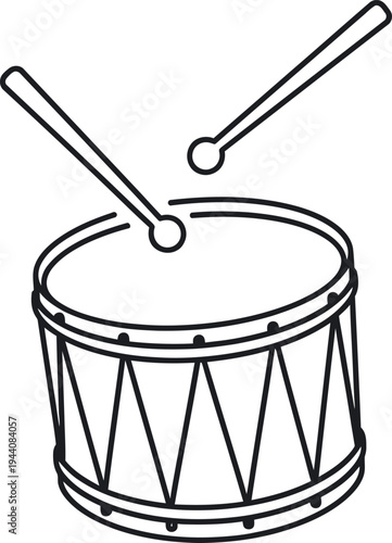 Black line of a drum with two drumsticks white
