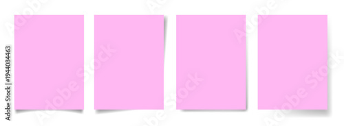 Set of light pink paper sheets with shadows. A4 document template, vector mockup	