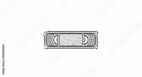 Line drawing of a VHS tape with reels and grainy texture