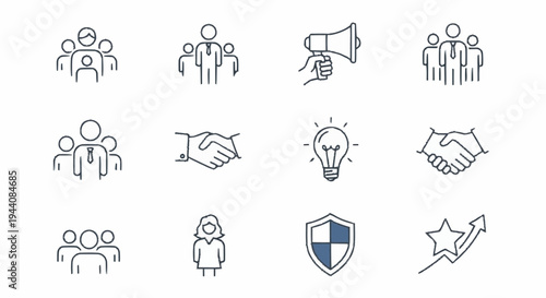 Collection of Business Icons Representing Teamwork and Success.