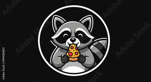 Cartoon raccoon eating pizza slice