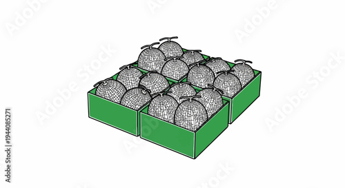 Two green crates filled with a grid of textured, round fruits