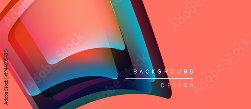 Abstract fluid shapes overlap, creating vibrant color gradients. Peach background complements dynamic design elements. Modern, stylish composition.