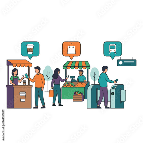 Mobile Wallet and Mobile Payment Illustration Design