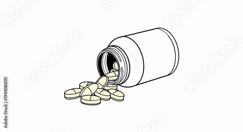 A white bottle spills out a pile of light yellow oval pills