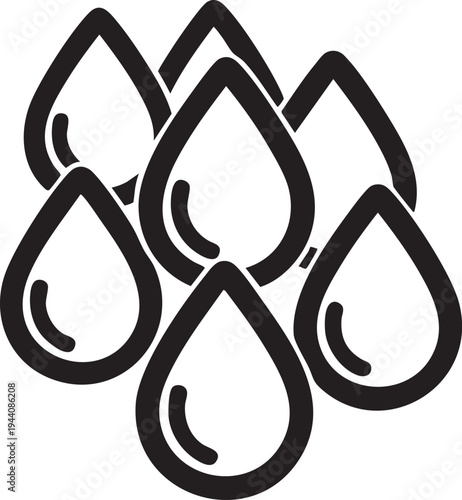A group of six stylized water droplets