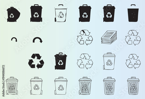 Collection of recycling icons and symbols for ecofriendly projects