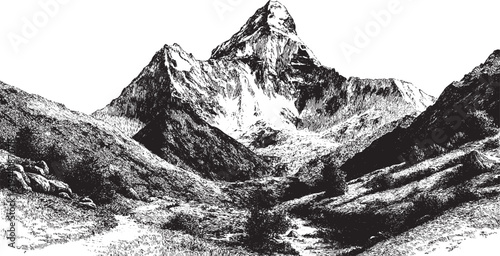 Mount Everest landscape illustration on a white background. This vector illustration can be used in any size you like for advertising, logos, and other work.