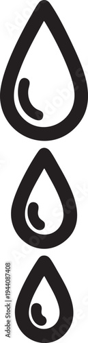 Three stylized water droplets in a vertical line