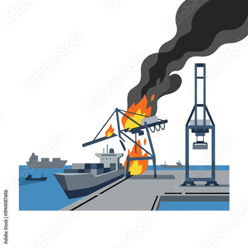 vector flat a damaged port burned by a missile attack 0010