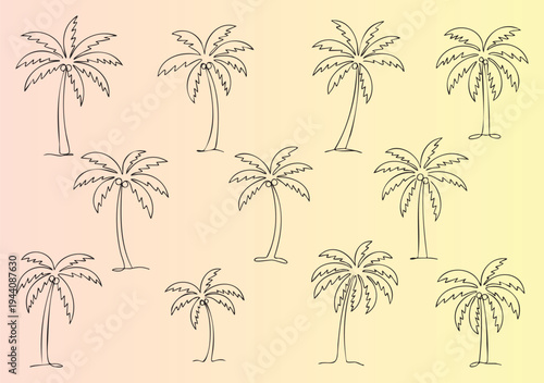 Handdrawn tropical palm trees set in various styles