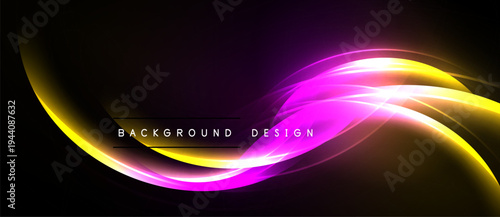 Abstract flowing lines, vibrant purple, gold hues. Dark background creates dramatic visual effect. Text reads background design.