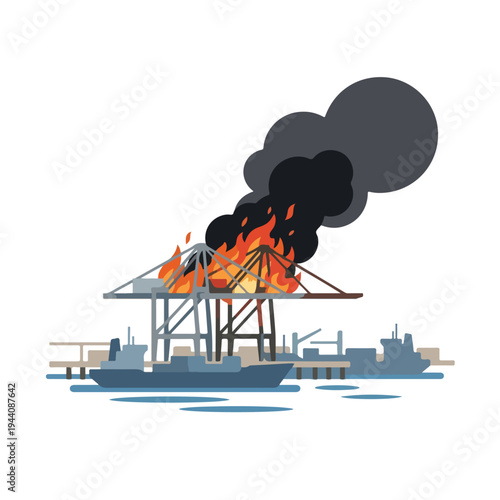 vector flat a damaged port burned by a missile attack 09