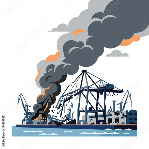 vector flat a damaged port burned by a missile attack 9