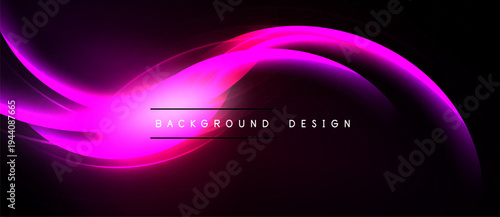 Abstract pink waves over black background. Modern design element, smooth curves, vibrant colors, dynamic composition.