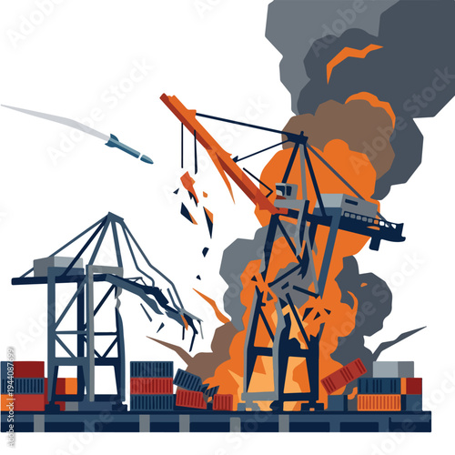 vector flat a damaged port burned by a missile attack 008