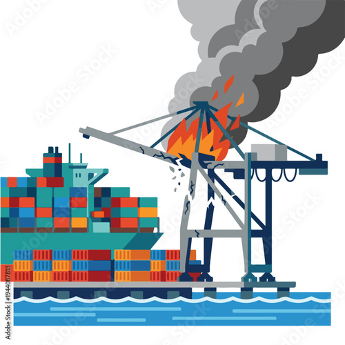 vector flat a damaged port burned by a missile attack 007