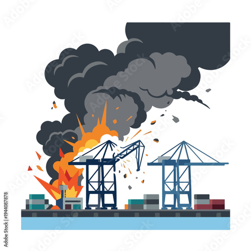 vector flat a damaged port burned by a missile attack 8