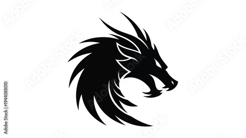 Mysterious black wolf head with flowing mane in stark silhouette design Vector