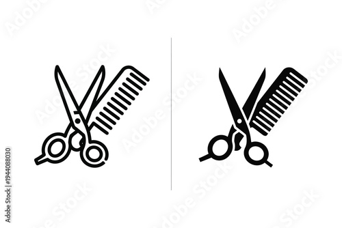 Scissors and Comb Hairdressing Vector Icons, Salon Barber Shop Symbol Set