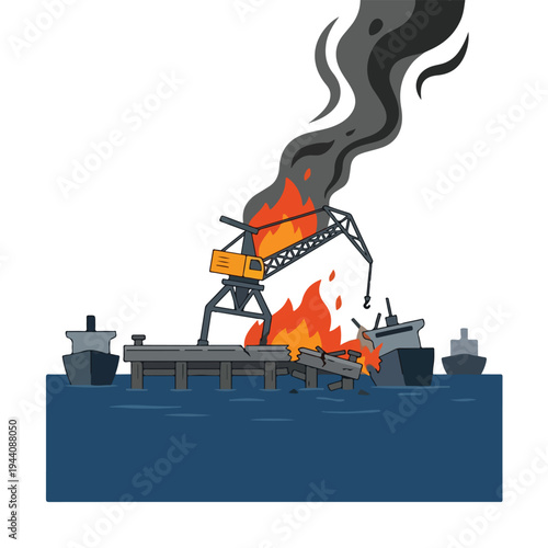 vector flat a damaged port burned by a missile attack 006