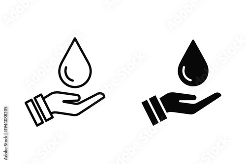 Hand Holding Water Drop Icon - Conservation, Hydration, and Purity Symbol