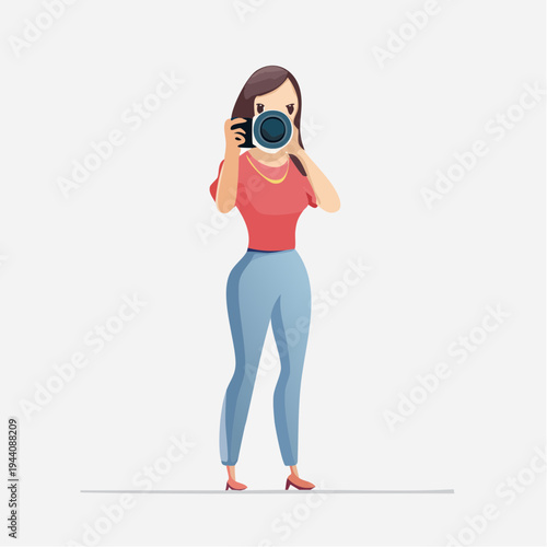 Female photographer capturing moments with her camera illustration