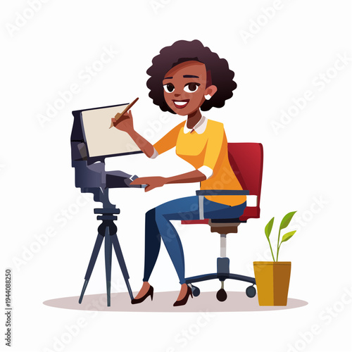 Black Woman Artist Drawing on Digital Tablet Creative Professional