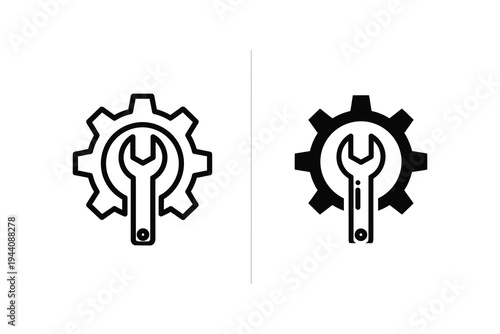 Settings Gear and Wrench Icon - Mechanical Engineering and Service Tool Symbol