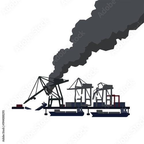 vector flat a damaged port burned by a missile attack 06