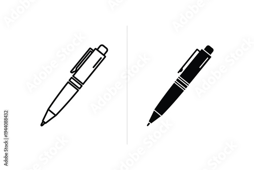 Elegant Pen Line and Glyph Icon Set for Writing and Office Supplies