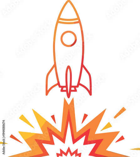 Orange red rocket ship blasting off with explosion launch