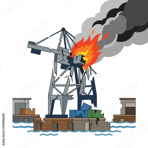 vector flat a damaged port burned by a missile attack 4