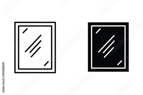 Minimalist Mirror or Window Icon with Reflection Lines - Clean & Modern Vector