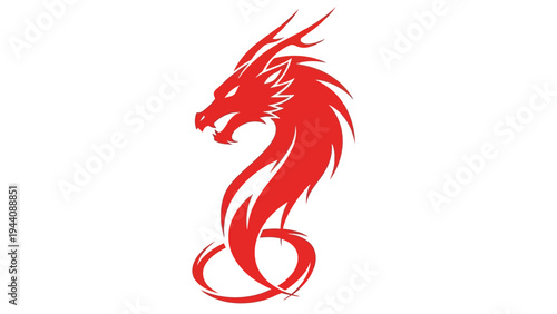 A bold and stylized depiction of a red dragon head with intricate details and flowing mane Vector