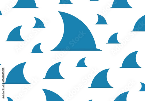 Seamless Pattern with Blue Shark Fins on White Background for Summer Ocean Themed Designs