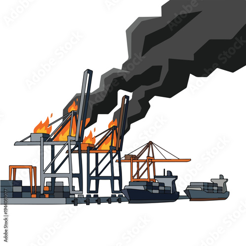 vector flat a damaged port burned by a missile attack 002
