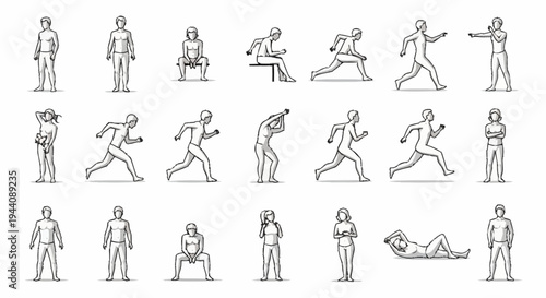Collection of Line Art Human Figures in Various Poses.