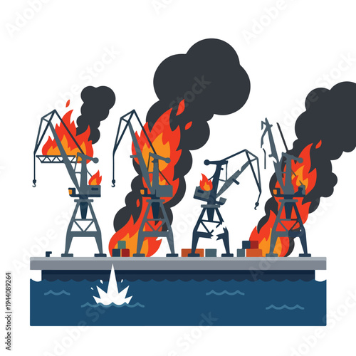 vector flat a damaged port burned by a missile attack 04