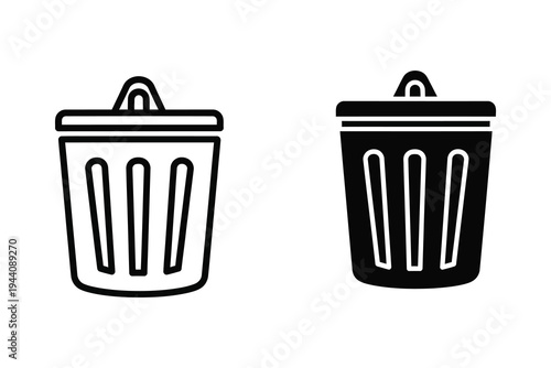 Trash Can or Recycle Bin Line and Glyph Icon Set for Deletion and Waste Management