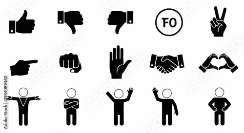 Collection of diverse hand gestures and simple human icons.